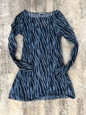 American Eagle Outfitters Blue and Black Zebra-Print Long Sleeve Top
